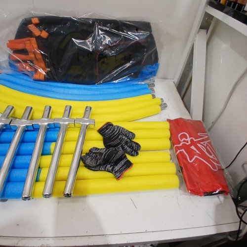 KIDS TRAMPOLINE WITH ENCLOSURE NET - GYMNASTICS RINGS, BASKETBALL HOOP, SWING, SANDBAG, AND BALLS - 60" - BLUE / YELLOW image 5