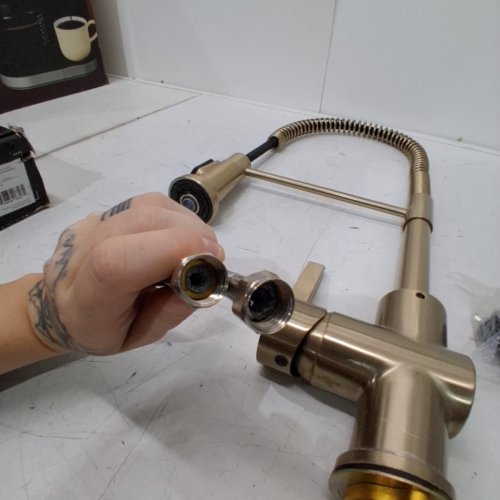 KRAUS KPF-1690SFACB BRITT COMMERCIAL STYLE KITCHEN FAUCET, SPOT FREE ANTIQUE CHAMPAGNE BRONZE image 5