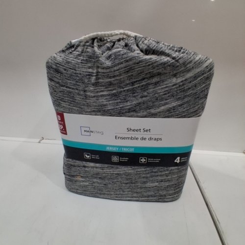 4PC MAINSTAYS JERSEY KNIT SHEET SET - DOUBLE - HEATHER GRAY image 3