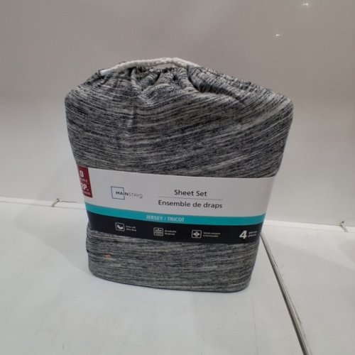 4PC MAINSTAYS JERSEY KNIT SHEET SET - DOUBLE - HEATHER GRAY image 4