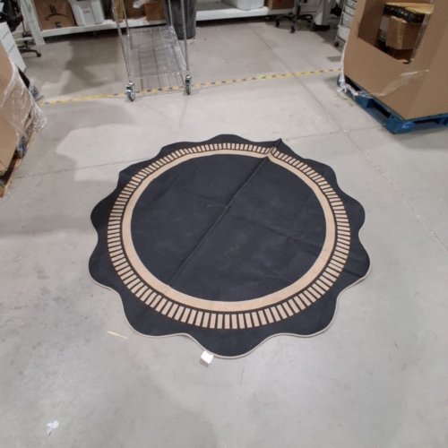 LIGHT WEIGHT NON SLIP ROUND AREA RUG - 76" DIAMETER - BLACK / BEIGE image 3