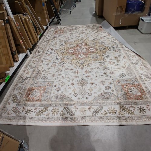 ORNATE PATTERNED AREA RUG - 8FT 11" X 10FT 11" - CREAM, BEIGE, RUST AND GRAY image 2