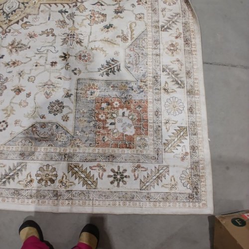 ORNATE PATTERNED AREA RUG - 8FT 11" X 10FT 11" - CREAM, BEIGE, RUST AND GRAY image 3