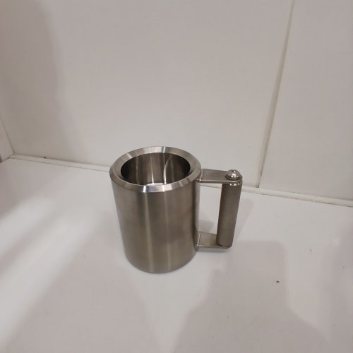 NOVELTY STAINLESS STEEL WEIGHTED DUMBBELL COFFEE MUG FOR GRIP STRENGTH TRAINING & PRANKS - 22LBS/400 ML - SILVER image 2