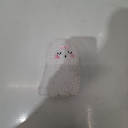 WOODEN GHOST DECORATION BLOCK - 6" - WHITE / PINK image 2