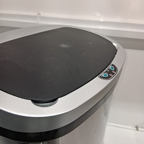 AUTOMATIC BATTERY POWERED MOTION SENSOR AND BUTTON OPERATED KITCHEN TRASH CAN - 13 GALLON CAPACITY - STAINLESS STEEL image 5