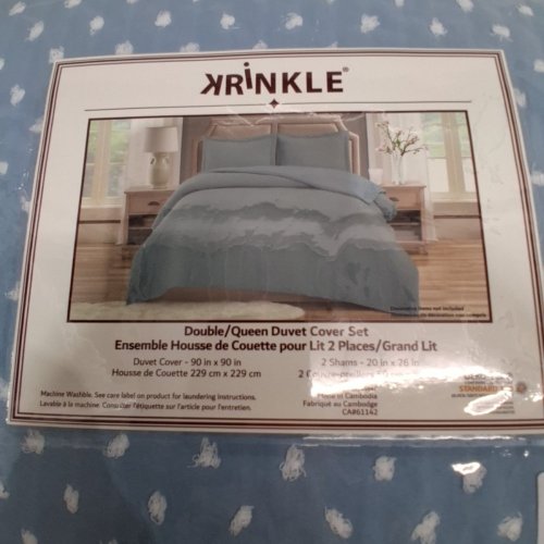 3PC KRINKLE DUVET COVER SET - QUEEN - BLUE/WHITE (STYLE: 919351) image 4