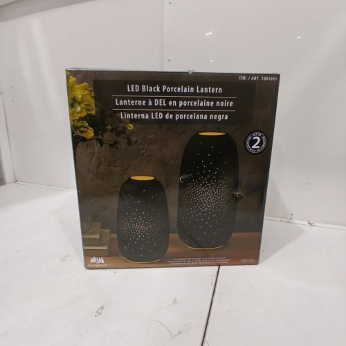 2PC EVERGREEN PORCELAIN FLOOR LANTERNS, LIVING ROOM DECOR - BLACK (MODEL: 1901811) image 4