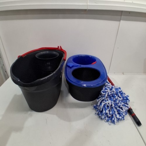 VILEDA EASYWRING RINSE CLEAN 2 TANK SPIN BUCKET SYSTEM - BLUE/RED/GREY image 2