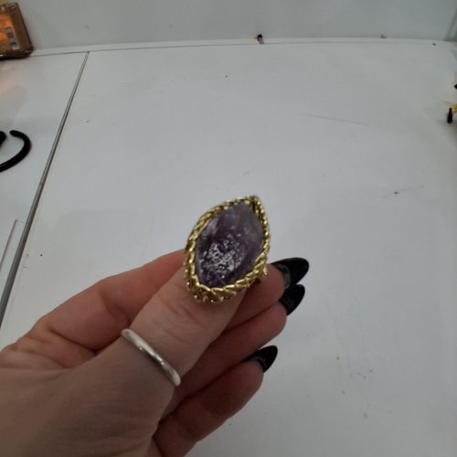 HANDMADE ADJUSTABLE WIRE AMETHYST RING - ADJUSTABLE SIZE- GOLD TONE image 2