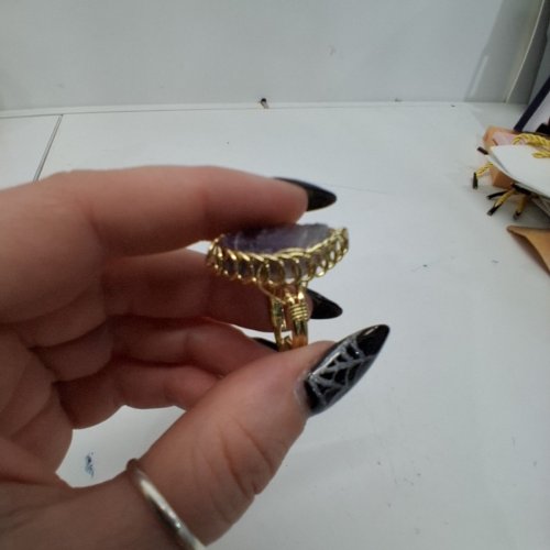 HANDMADE ADJUSTABLE WIRE AMETHYST RING - ADJUSTABLE SIZE- GOLD TONE image 3