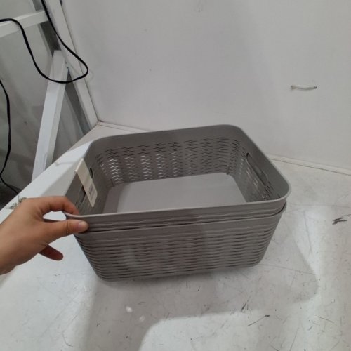 2PK BRIGHTROOM MEDIUM WAVE CURVED MULTIPURPOSE STORAGE BIN BASKET - 13" X 11" X 5" GREY (MODEL:002 07 1573) image 2