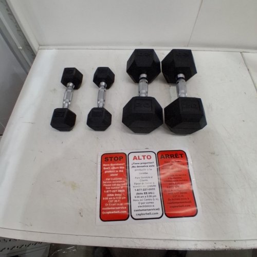 4PC CAP RUBBER COATED HEX DUMBBELL SET - 2 X 5LBS / 2 X 20LBS (50LBS TOTAL) - BLACK (MODEL: SDRSIS-50A) image 2