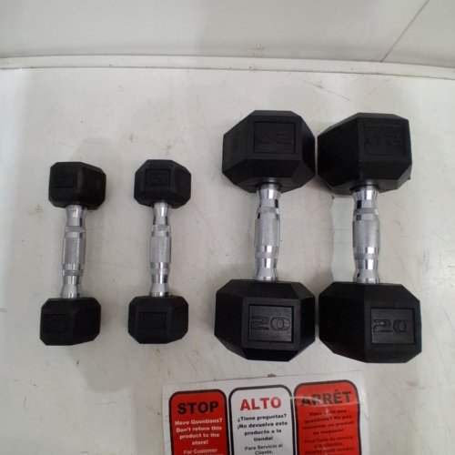 4PC CAP RUBBER COATED HEX DUMBBELL SET - 2 X 5LBS / 2 X 20LBS (50LBS TOTAL) - BLACK (MODEL: SDRSIS-50A) image 3