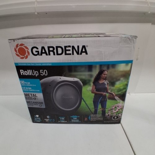 GARDENA ROLLUP WALL MOUNTED RETRACTABLE GARDEN HOSE REEL - 50FT - GRAY/BLUE - (MODEL: 20500-80) image 8