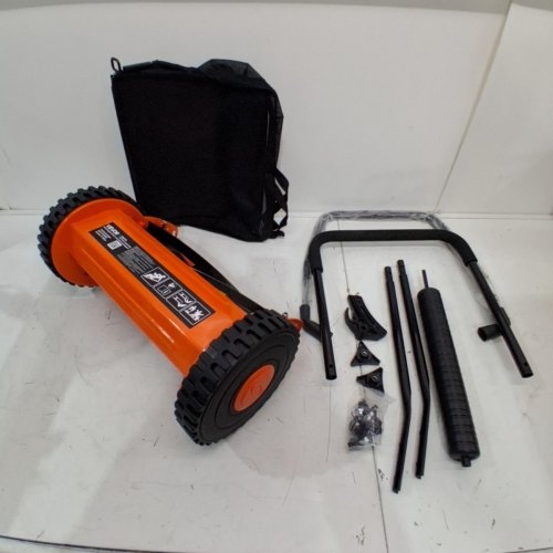 PUSH REEL LAWN MOWER WITH GRASS CATCHER BAG - 14" - ORANGE/BLACK (MODEL: HS-GT1601B) image 2