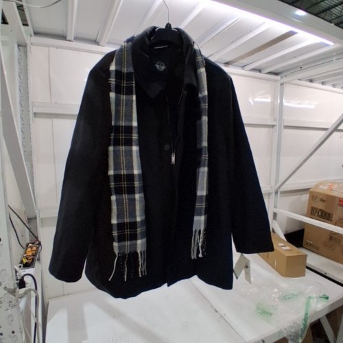 2PC MEN'S DOCKERS WESTON WOOL BLEND COAT WITH SCARF - 2XL - NAVY image 2