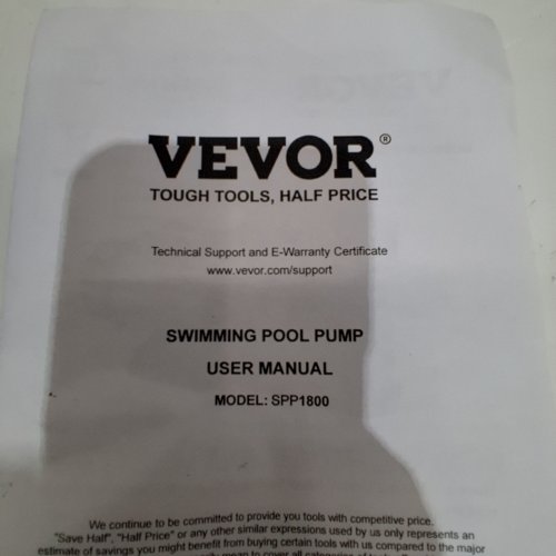 VEVOR SWIMMING POOL PUMP WITH 148 GPM MAX FLOW- BLACK (MODEL: SPP1800) image 2