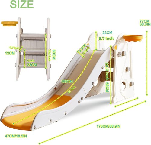 CHIIRAKU 3-IN-1 TODDLER SLIDE CLIMBING SET WITH BASKETBALL HOOP - 69" X 30"/130LBS MAX - WHITE/GREY/YELLOW image 2