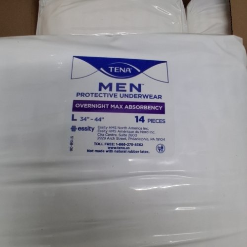 56PK MEN'S TENA EXTRA COVERAGE OVERNIGHT UNDERWEAR - LARGE - WHITE image 2