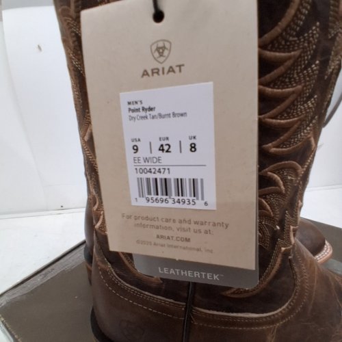 MEN'S ARIAT POINT RYDER WESTERN SQUARE TOE BOOTS - SIZE 9EE WIDE - DRY CREEK TAN/BURNT BROWN (STYLE: 10042471) image 2
