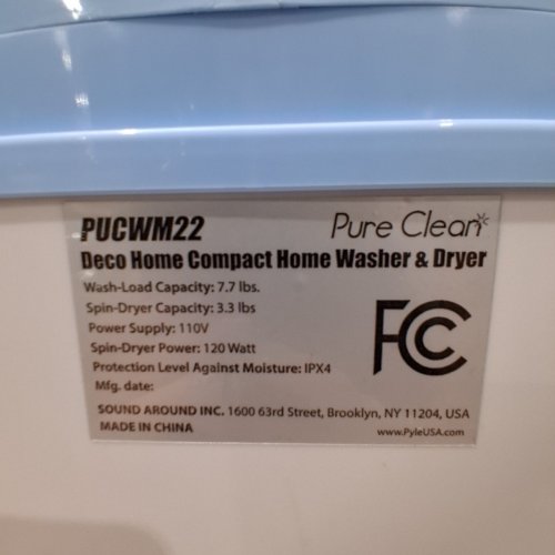 PYLE PURE CLEAN MINI TOP LOAD PORTABLE WASHER & SPIN DRYER - 7.7LBS CAPACITY - WHITE/BLUE (MODEL: PUCWM22) image 7