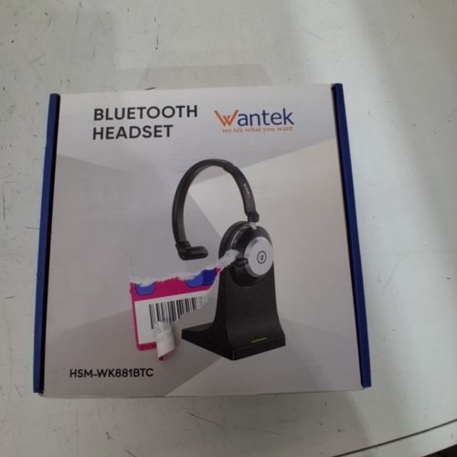 WANTEK BLUETOOTH HEADSET WITH MIC AND AI NOISE CANCELLING ADJUSTABLE MICROPHONE CHARGING DOCK - BLACK (MODEL: HSM-WK881BTC) image 2