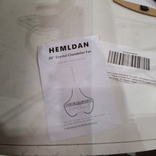 HEMLDAN MODERN EMPIRE CRYSTAL CHANDELIER FAN - 20" - BLACK (MODEL: 20W007BK-CA) image 2