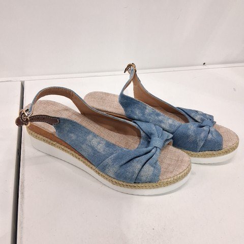 WOMEN'S SLINGBACK WEDGE SANDALS - SIZE 7.5 (38) - BLUE image 2
