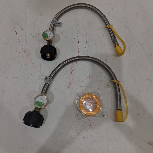 2PK GASSAF RV PROPANE HOSE WITH GUAGE - 1/4' INVERTED PROPANE PIGTAIL HOSE APPLY TO 2-STAGE AUTO CHANGEOVER REGULATOR - 12" - SILVER/GOLD/BLACK image 2