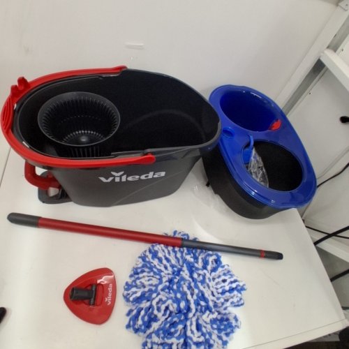 VILEDA EASYWRING RINSE CLEAN 2 TANK SPIN BUCKET SYSTEM - BLUE/RED/GREY image 2