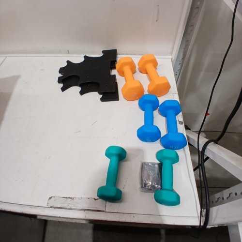 NEOPRENE COATED DUMBBELL HAND WEIGHT SET 22 LBS - BLUE, TEAL, ORANGE image 2