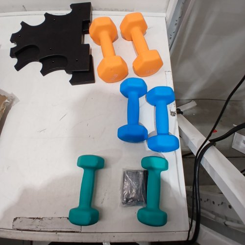 NEOPRENE COATED DUMBBELL HAND WEIGHT SET 22 LBS - BLUE, TEAL, ORANGE image 3