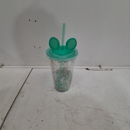 CLEAR TUMBLER WITH EAR-SHAPED LID AND STRAW - 6.5"- TEAL image 2