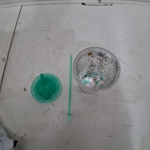 CLEAR TUMBLER WITH EAR-SHAPED LID AND STRAW - 6.5"- TEAL image 3