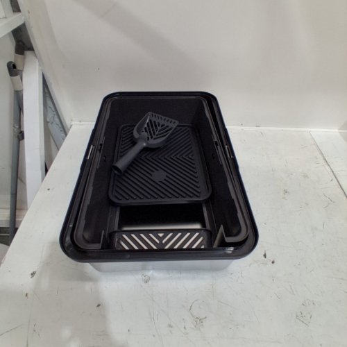 CAT LITTER BOX WITH LID AND LITTER SCOOP - STAINLESS STEEL/GREY image 3