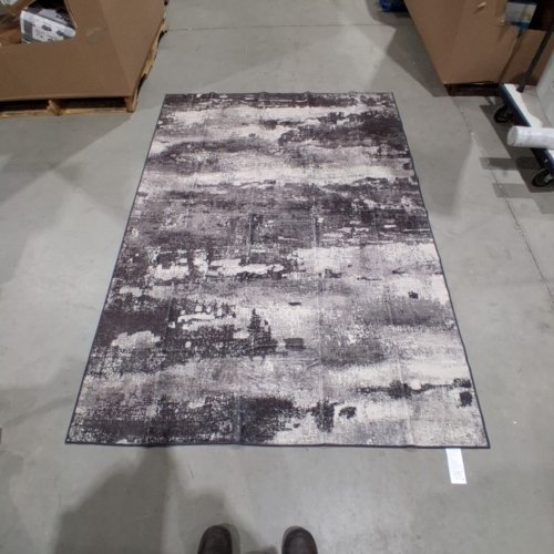 ABSTRACT NON-SLIP AREA RUG - 5FT X 7FT - GRAY/BLACK/WHITE image 2