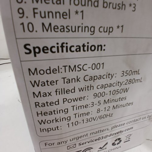DOVETY HANDHELD STEAM CLEANER - 350 ML TANK, 900-1050W, 110-130 V/60HZ - WHITE / BLUE (MODEL: TMSC-001) image 2