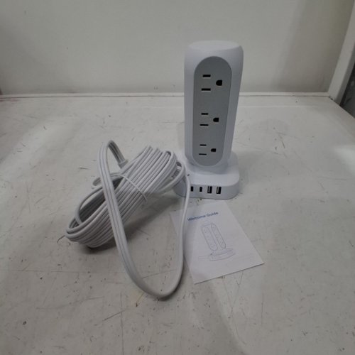 TENTREND FLAT PLUG POWER BAR TOWER WITH 12 AC OUTLETS AND 8 USB PORTS - 24W - WHITE (MODEL: TS3-WT-10-24W) image 2