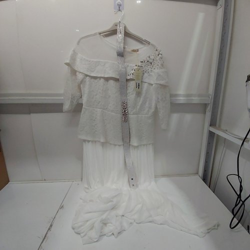 2PC MONARCHA WOMENS LACES TOP FORMAL ELEGANT EVENING DRESS - 46 - WHITE image 2