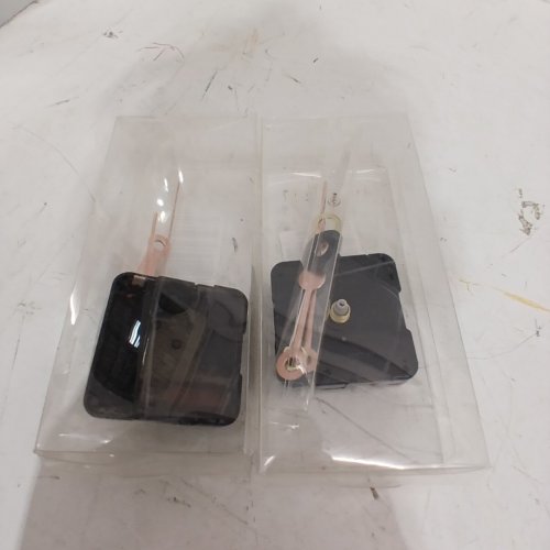 2 WALL-CLOCK MOVEMENT MECHANISMS WITH HANDS - BATTERY OPERATED REPAIR PARTS FOR SMALL CLOCKS - ROSE GOLD HANDS image 2