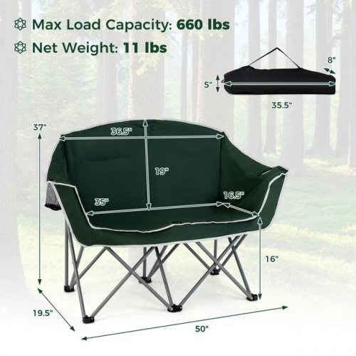 COSTWAY DOUBLE DUO CAMPING CHAIR - 660LBA CAPACITY- DARK GREEN (MODEL:NP12370) image 2