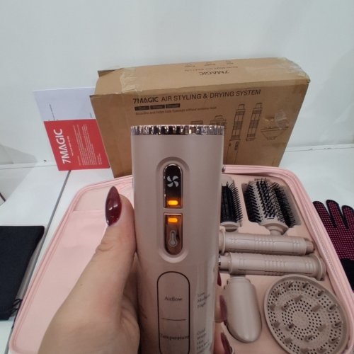 9PC 7MAGIC HIGH SPEED HAIR DRYER BRUSH WITH BAG AND 6 IN 1 STYLER - 110 VOLTS - 1200 WATTS - PINK - (MODEL: TD-2301) image 3