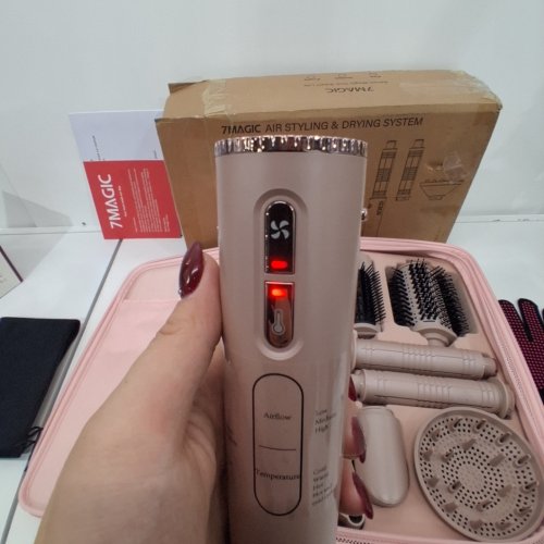 9PC 7MAGIC HIGH SPEED HAIR DRYER BRUSH WITH BAG AND 6 IN 1 STYLER - 110 VOLTS - 1200 WATTS - PINK - (MODEL: TD-2301) image 4