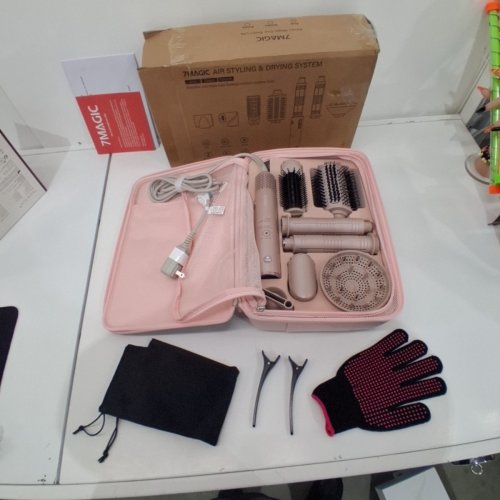 9PC 7MAGIC HIGH SPEED HAIR DRYER BRUSH WITH BAG AND 6 IN 1 STYLER - 110 VOLTS - 1200 WATTS - PINK - (MODEL: TD-2301) image 7