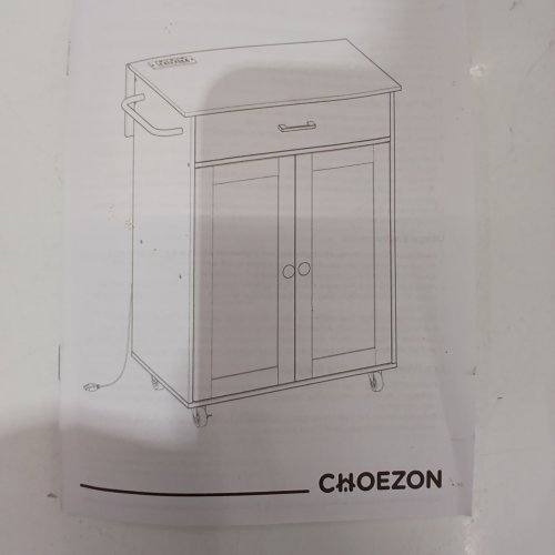 CHOEZON KITCHEN ISLAND CART WITH CABINET STORAGE / OUTLET PLUGS AND WHEELS - 35" X 26" X 23" - RUSTIC BROWN / BLACK (MODEL: MZD01UBFN1) image 4