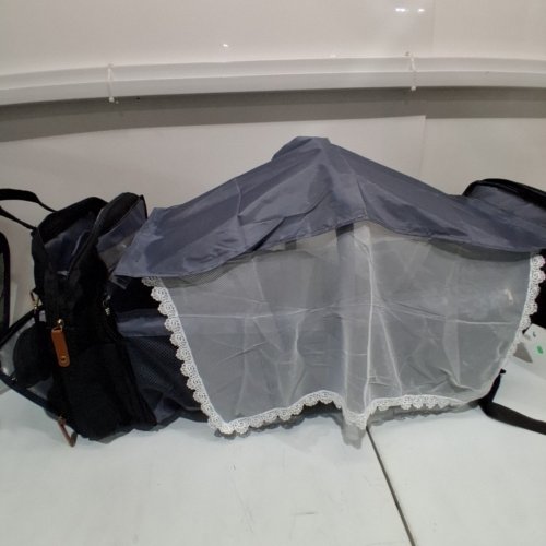 DIAPER BAG WITH CHANGING SPOT AND LACE COVER - 28" X 12" X 17" - BLACK /GREY/BROWN image 2