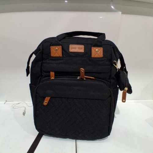 DIAPER BAG WITH CHANGING SPOT AND LACE COVER - 28" X 12" X 17" - BLACK /GREY/BROWN image 4