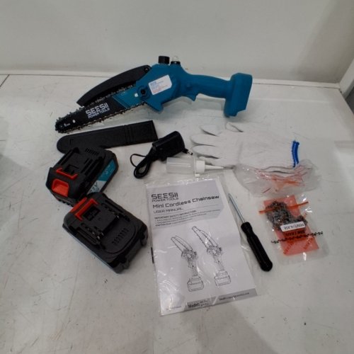 SEESII CORDLESS BATTERY OPERATRED MINI CHAINSAW - 6" - 21V - BLUE (MODEL:M6 PRO) image 3