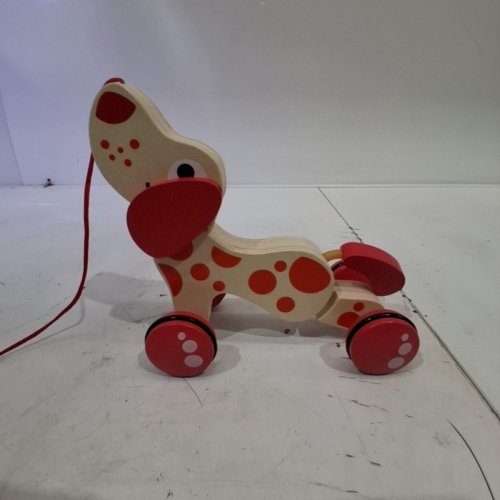 WOODEN PULL-ALONG DOG TOY - RED AND NATURAL WOOD image 3